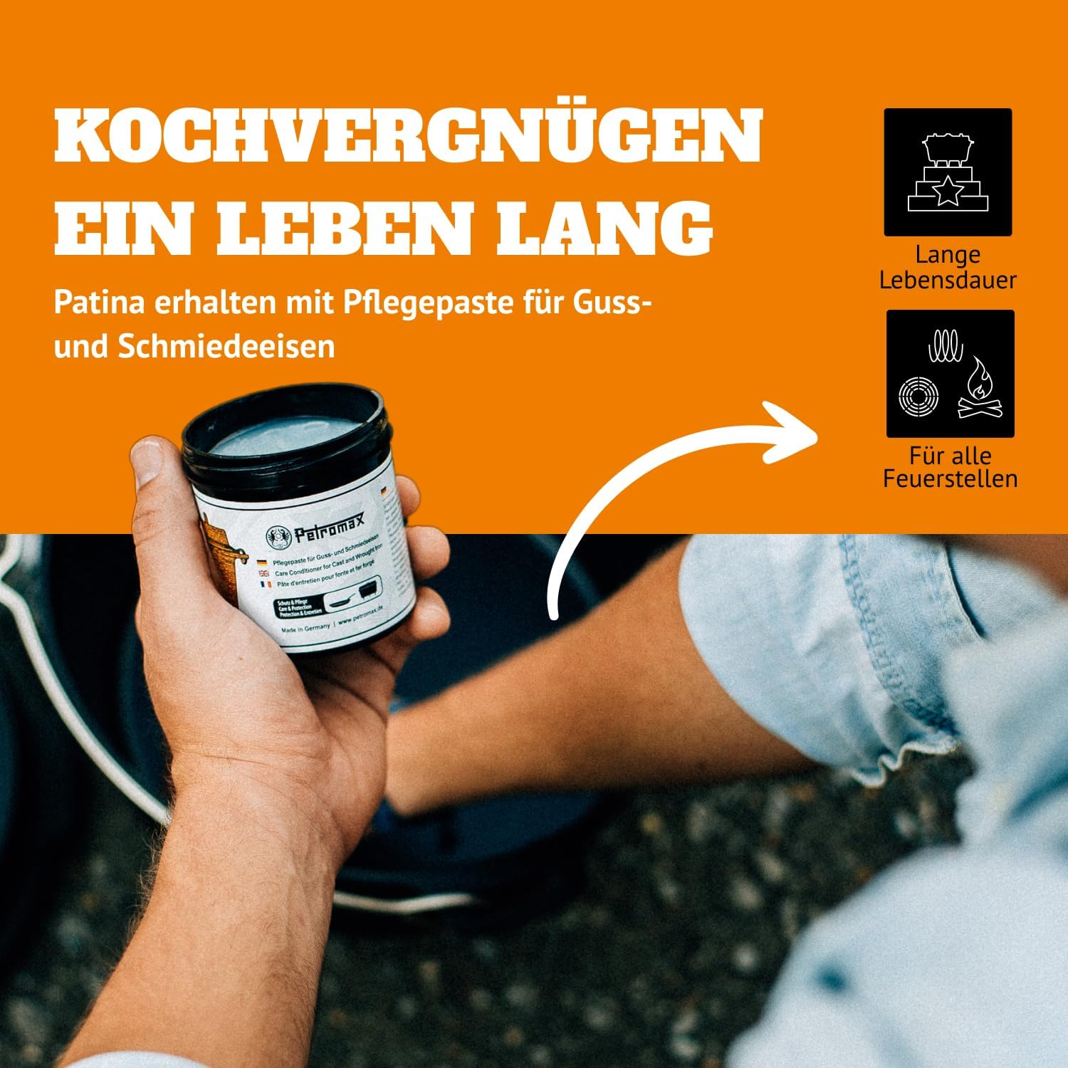 Petromax Feuertopf ft4,5-t Einsteiger-Set - Dutch Oven mit Standfüßen inklusive Deckelheber, Pflegepaste und Untersetzer - für alle Grillarten und offenes Feuer - 4 Liter