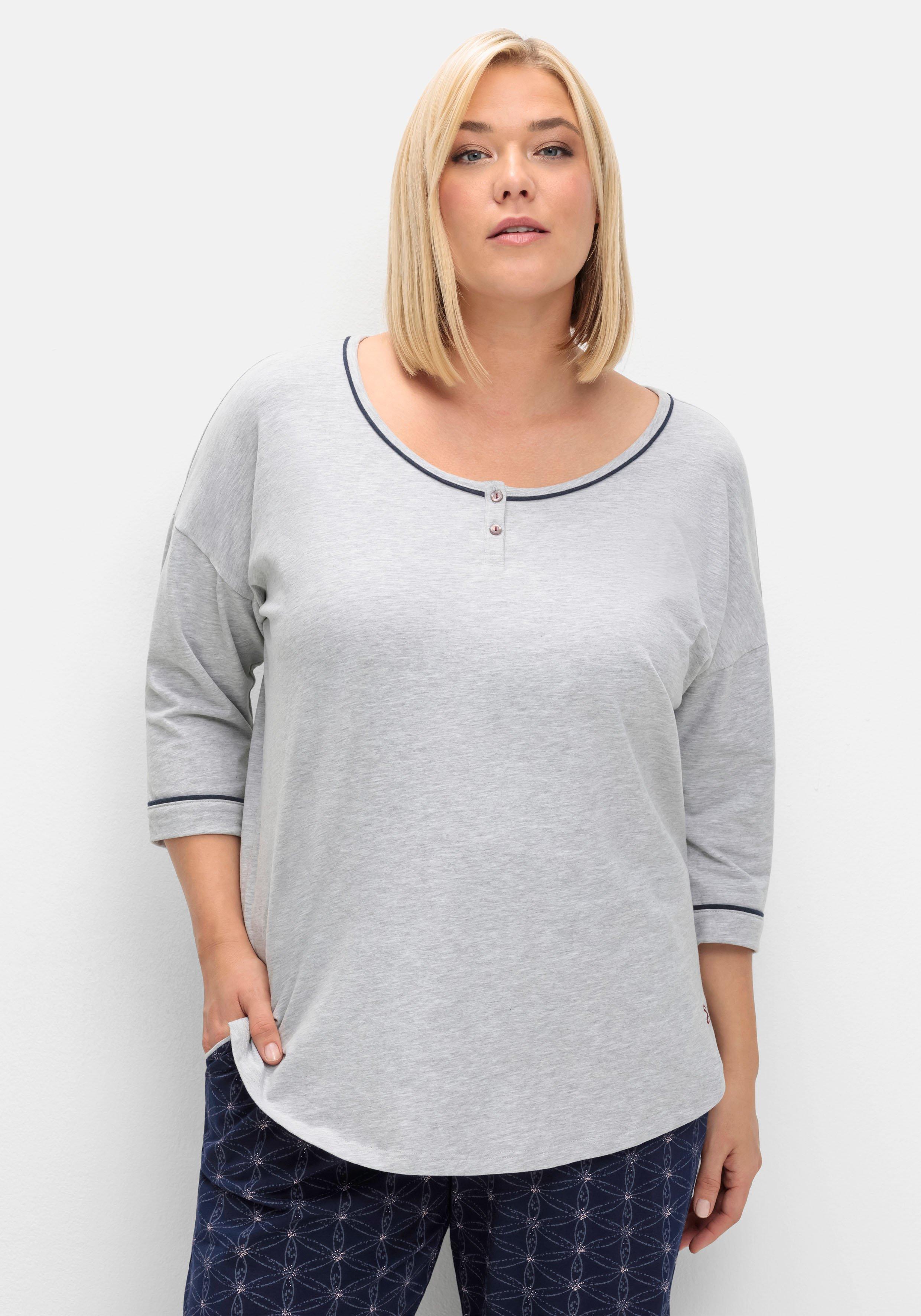 Schlafshirt mit Knopfleiste und 3/4-Ärmeln
