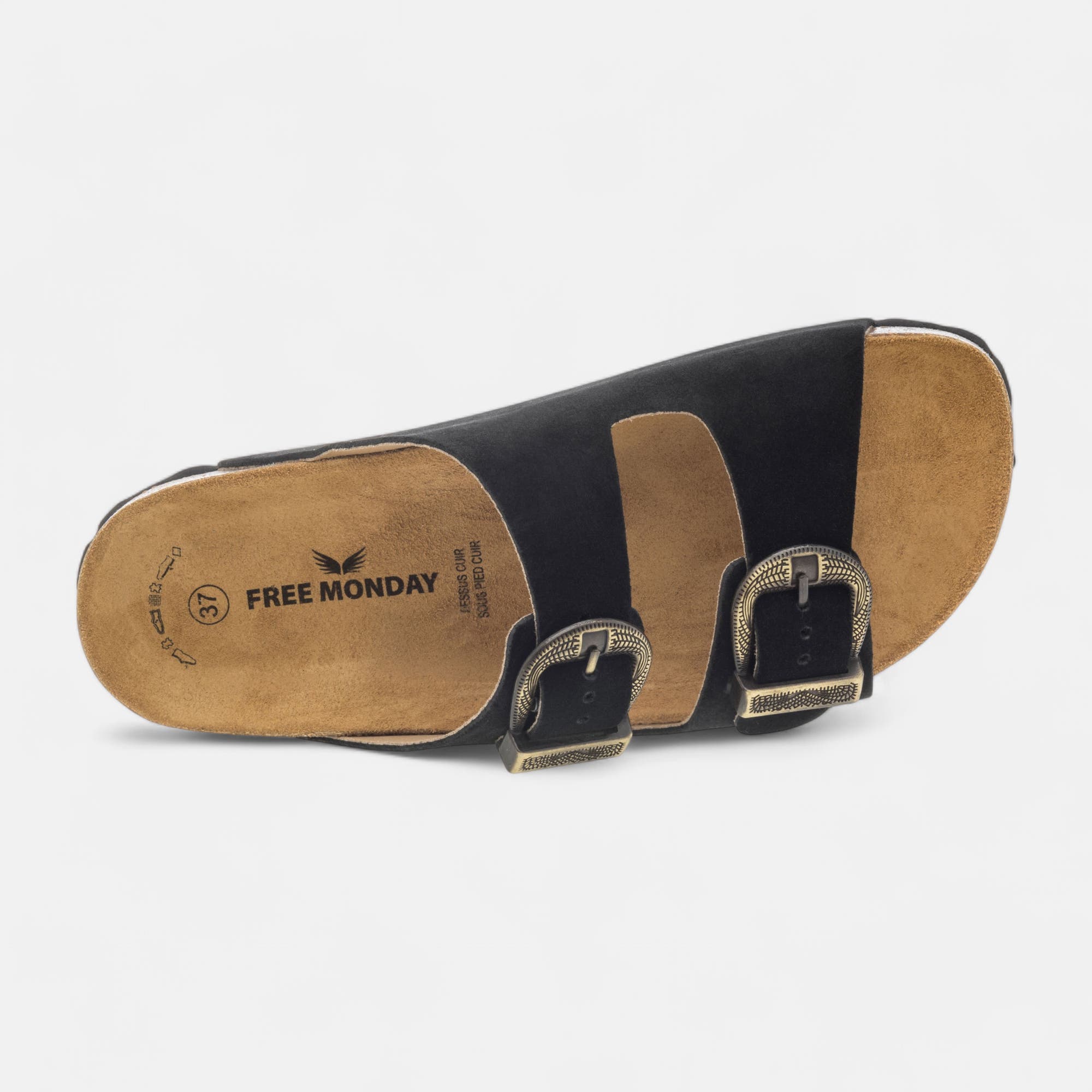 Mules semelle liège Femme en cuir noir