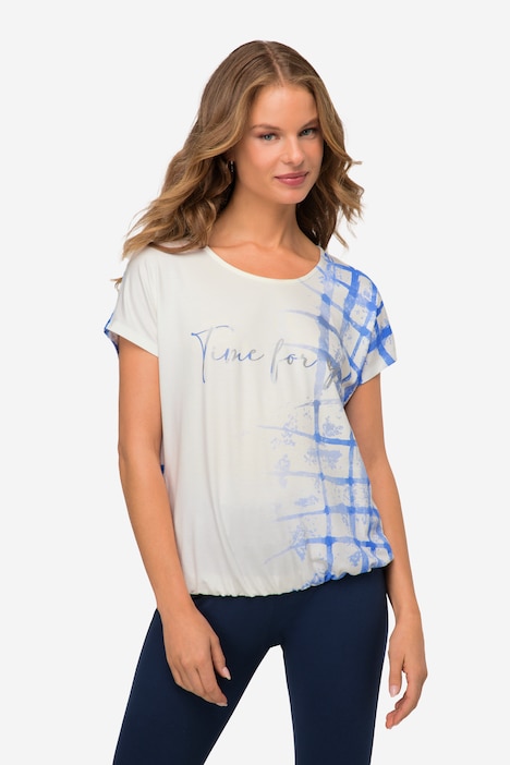 T-Shirt, oversized, Karoverlauf, Rundhals, Halbarm
