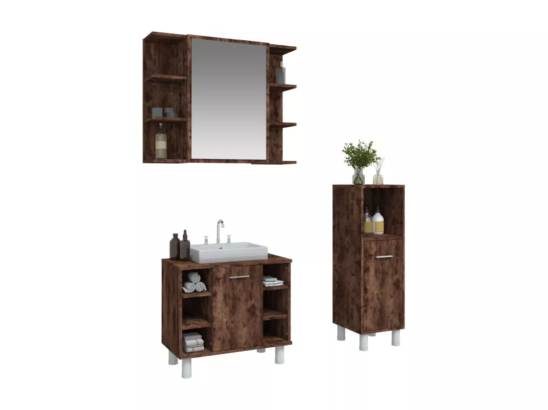 Ensemble d'armoires de salle de bain 3 pcs chêne fumé