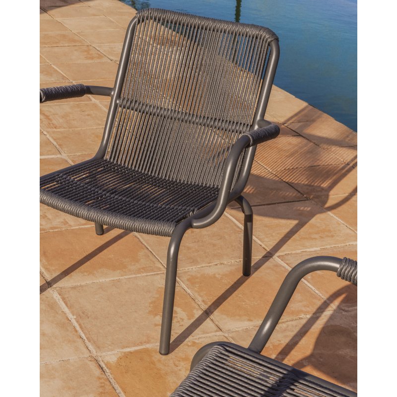 Fauteuil empilable Salis en aluminium graphite et corde synthétique gris foncé