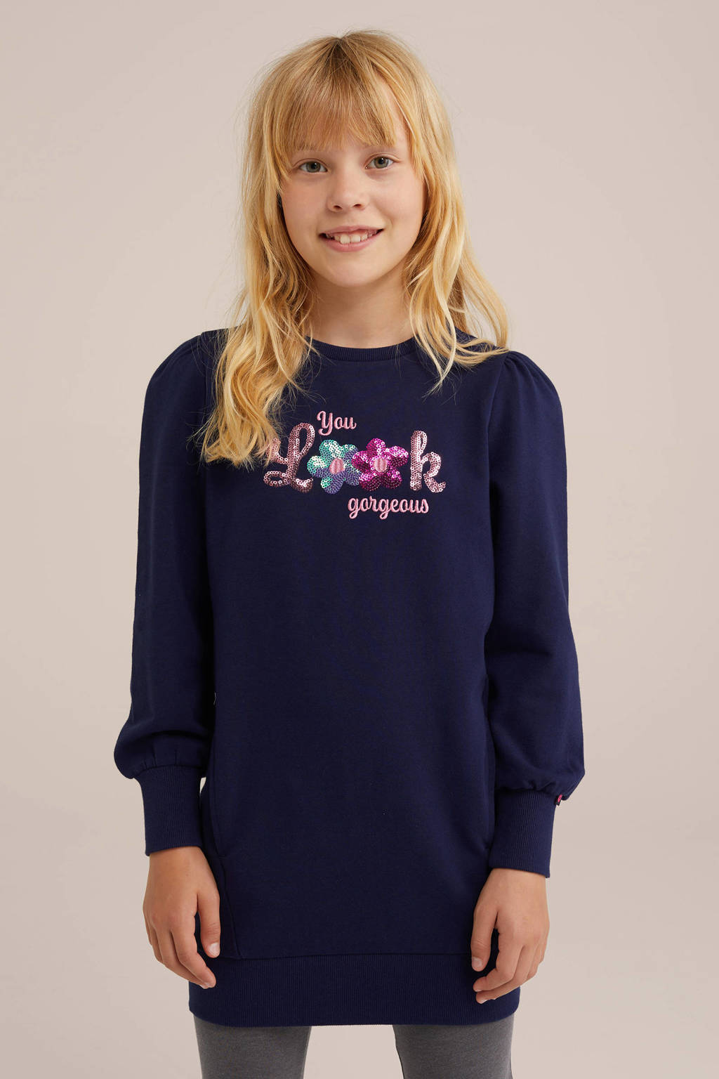 WE Fashion jurk met printopdruk donkerblauw