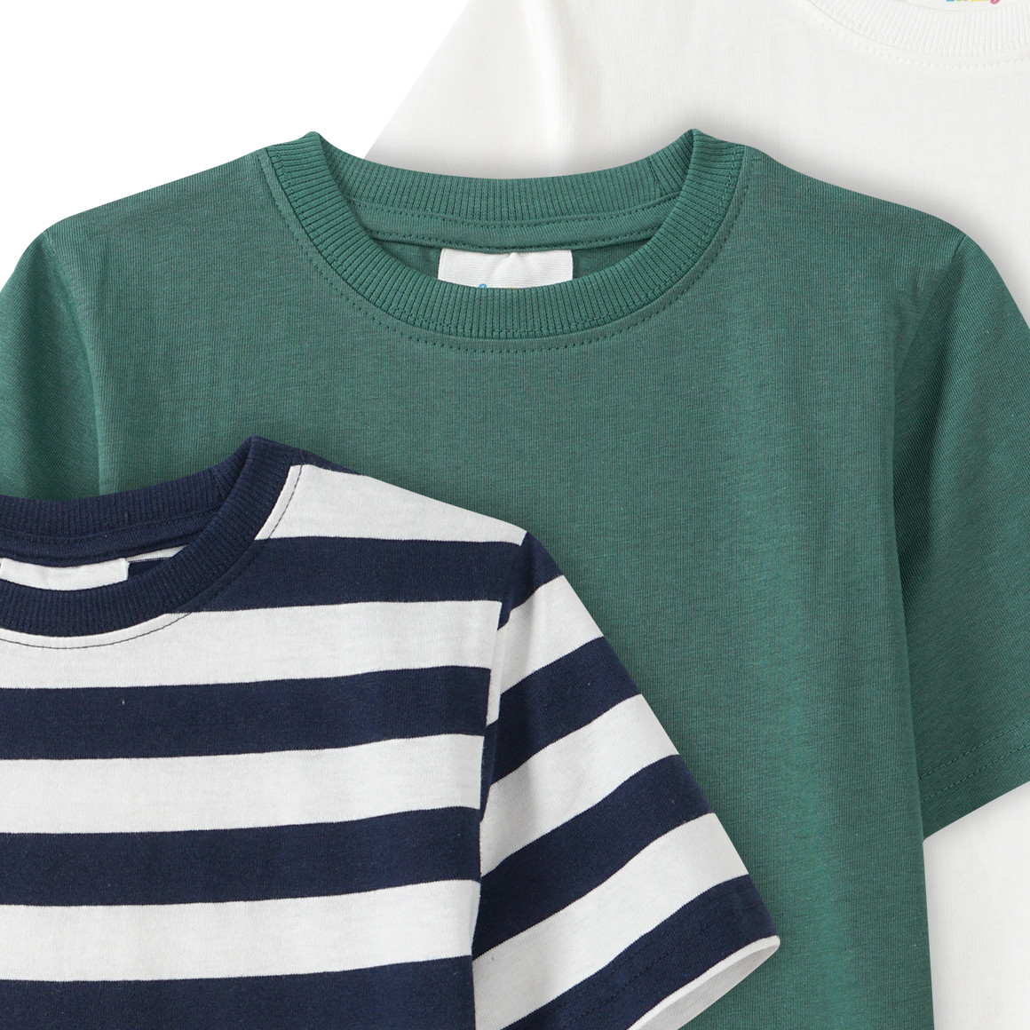 Famy 3 Jungen T-Shirts in verschiedenen Dessins dunkelblau / dunkelgrün / weiss