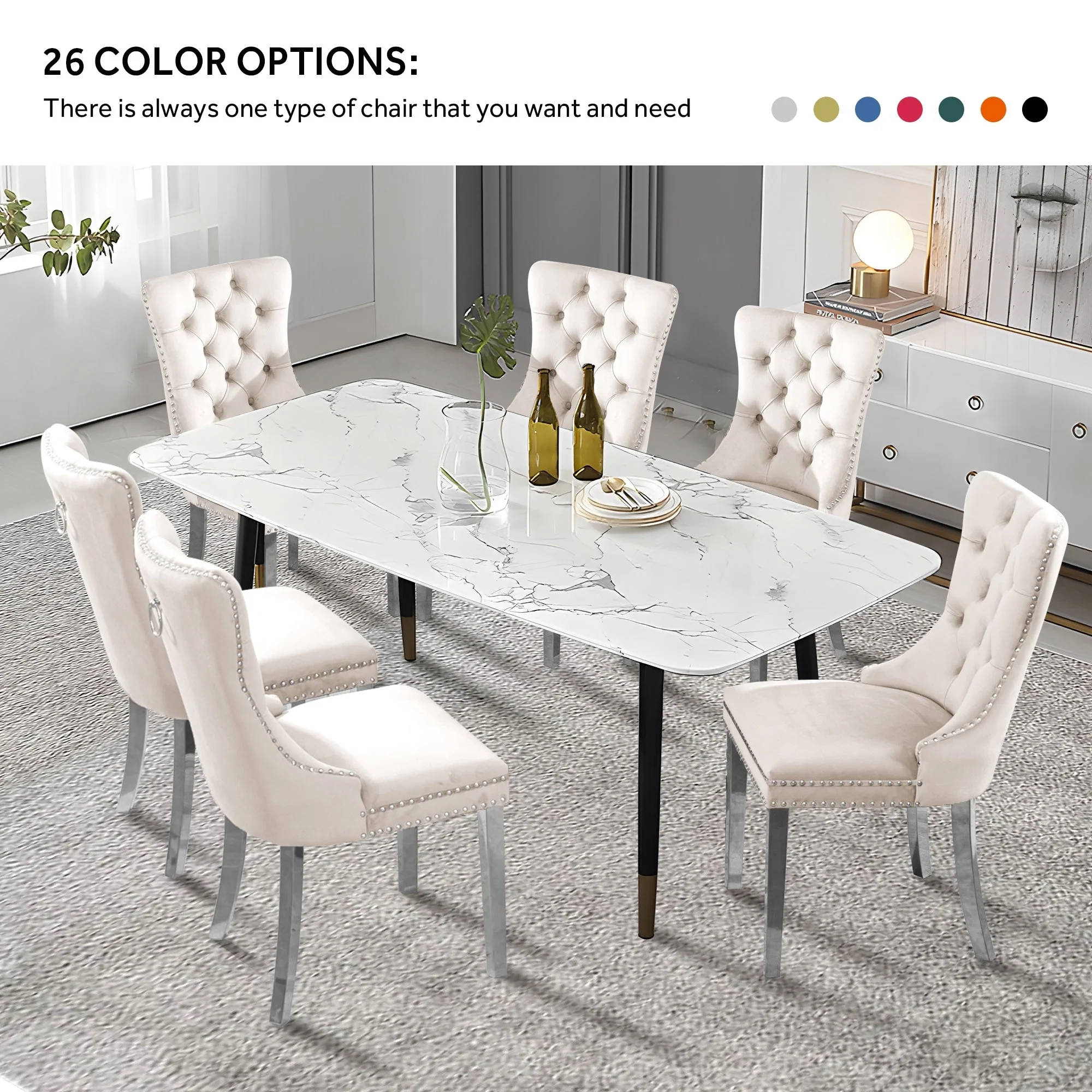 Upholstered Tufted Velvet Dining Chair with Solid Wood Legs Set of 6