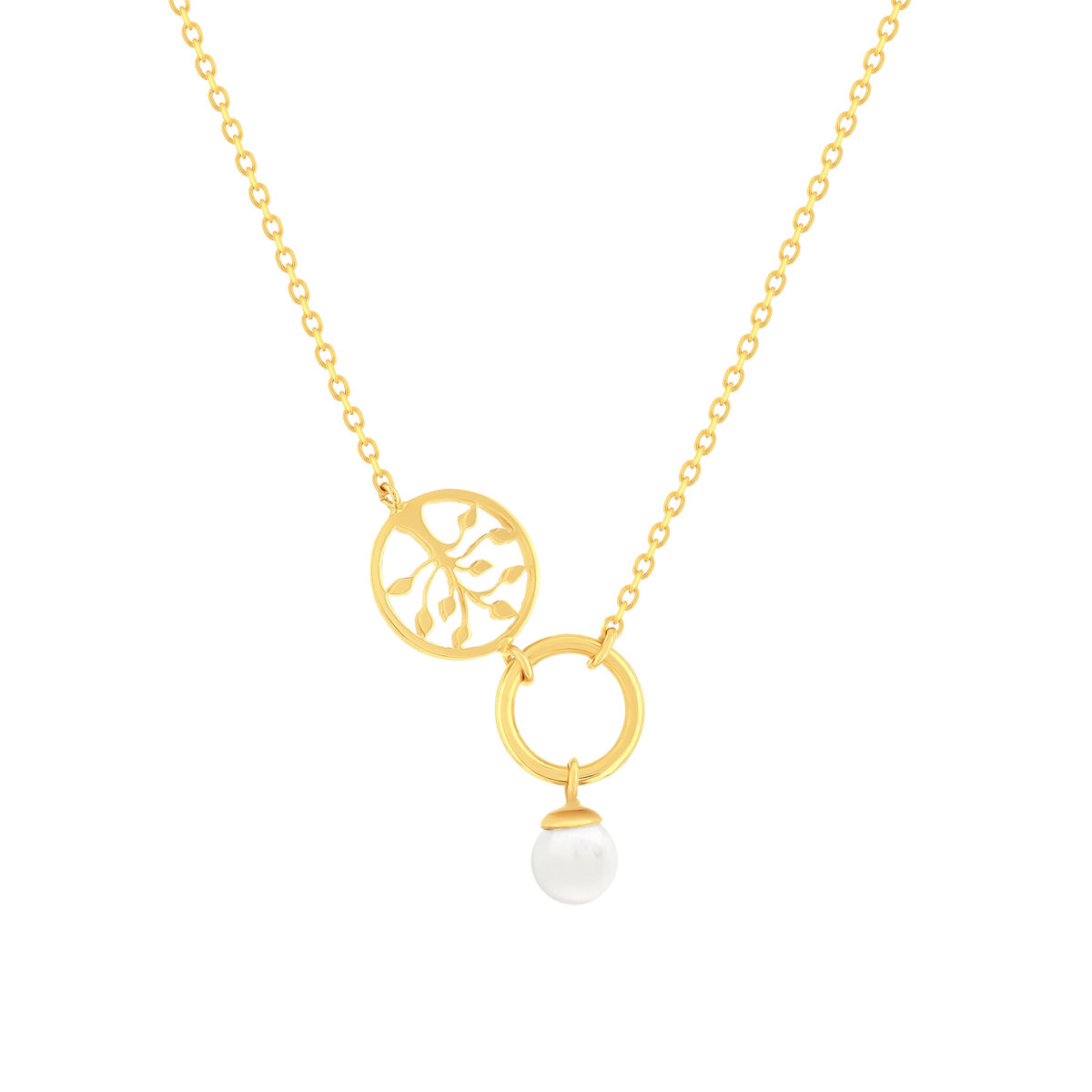 Collier or 375 jaune arbre de vie et perle de culture de Chine 43cm