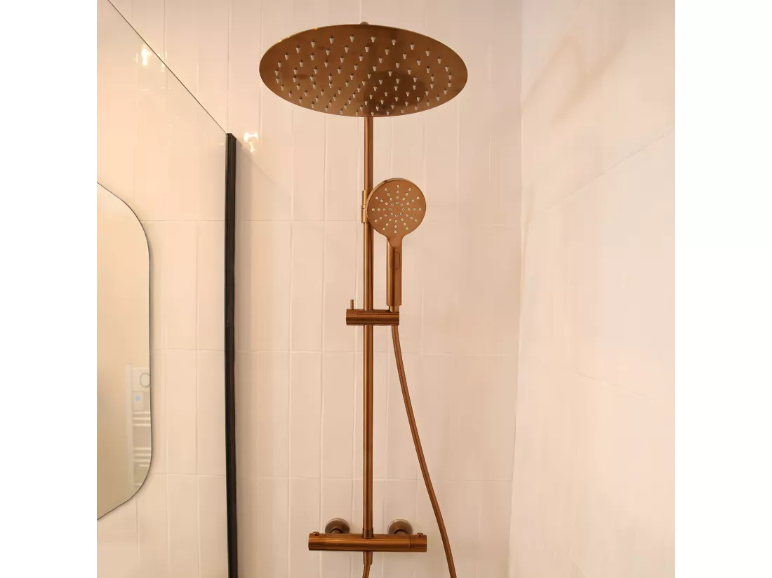 Luisa colonne de douche thermostatique cuivre brossé - Essebagno