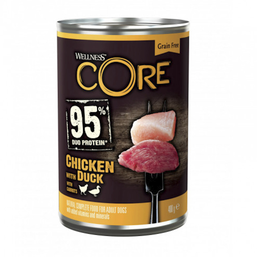 Lata de 400g Wellness Core sabor Frango e Pato para cães