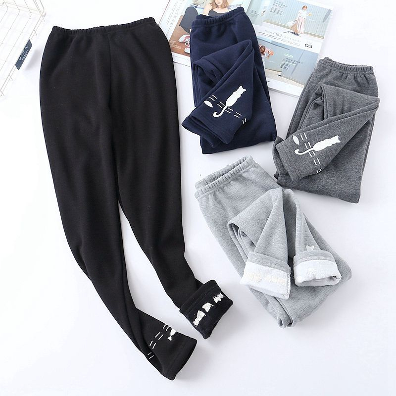 PANDAGO - Kat geborduurde fleece gevoerde legging