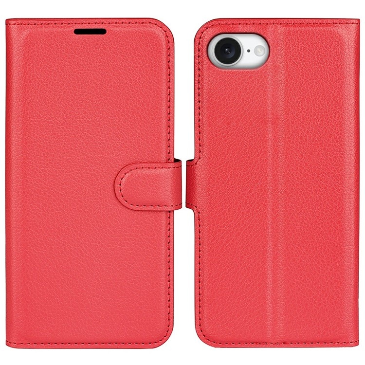 iPhone 16e Leder Tasche Flip Cover Litchi Look - Rot
