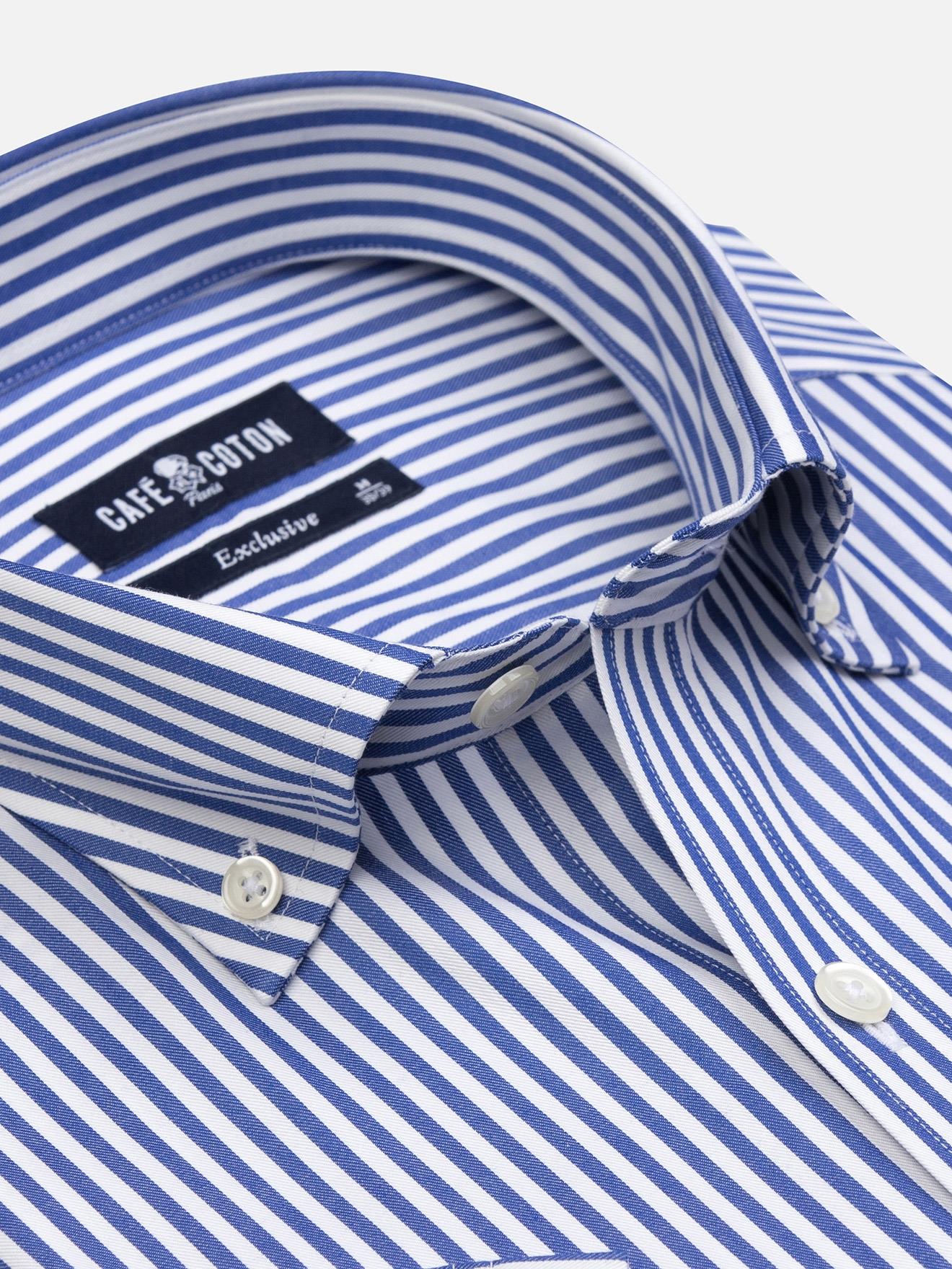 Chemise manches courtes Barry à rayures marine - Col boutonné