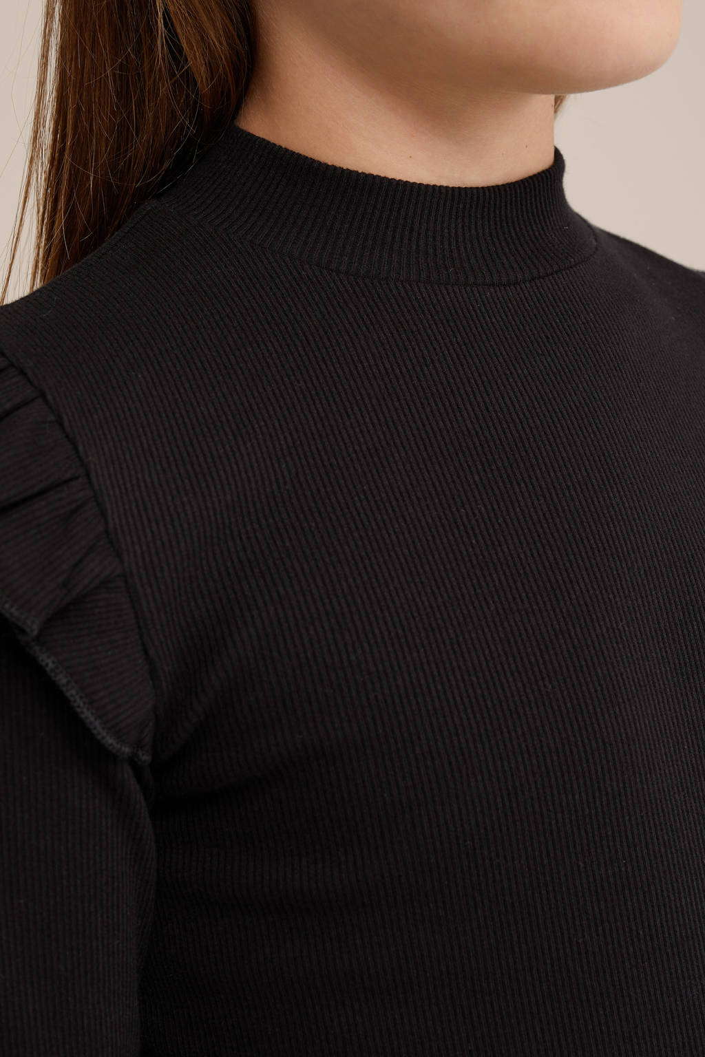 WE Fashion longsleeve met ruches - set van 2 zwart/wit