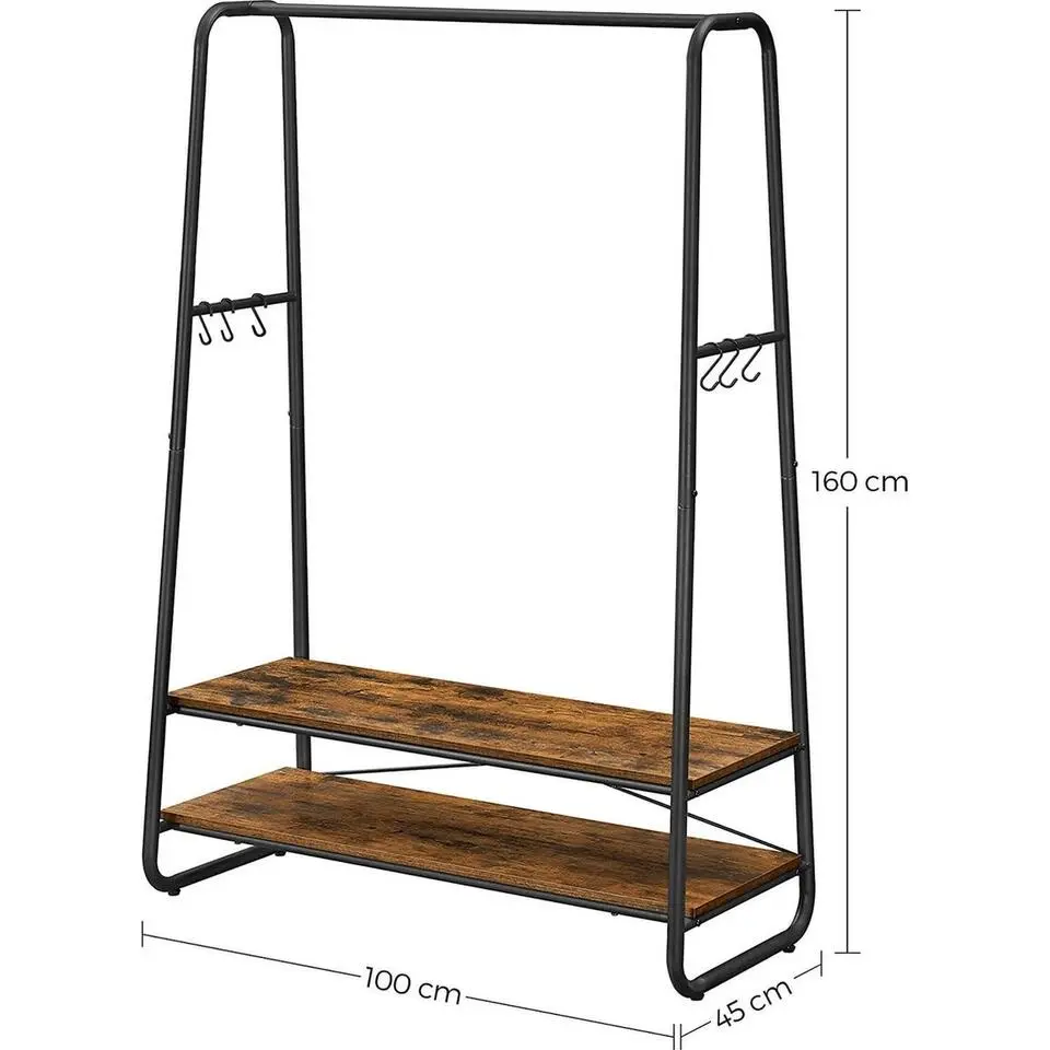 Garderobe - met 2 legplanken - 6 haken in S-vorm - vintage - Bruin-Zwart