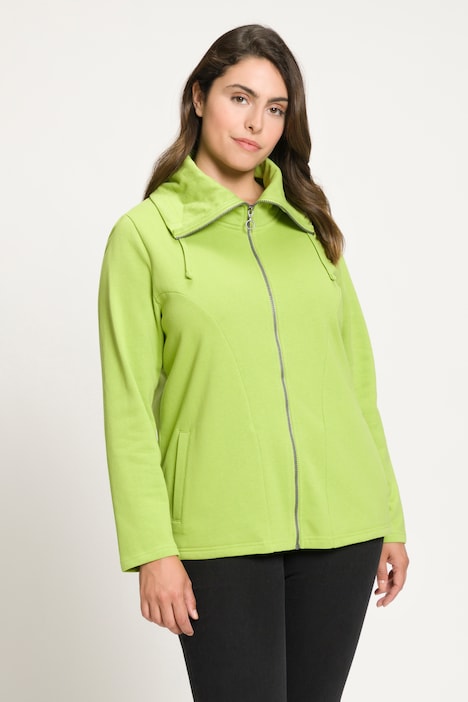 Sweatjacke, drapierter Stehkragen, Kunstleder-Details