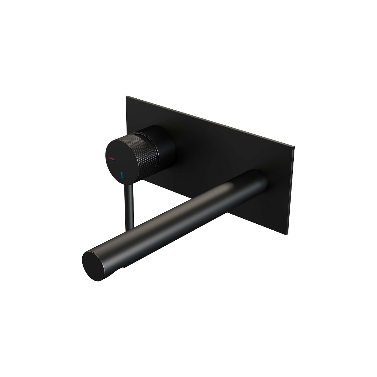 Brauer Black Carving inbouw wastafelkraan plaat met rechte uitloop, lange handgreep en ColdStart mat zwart links