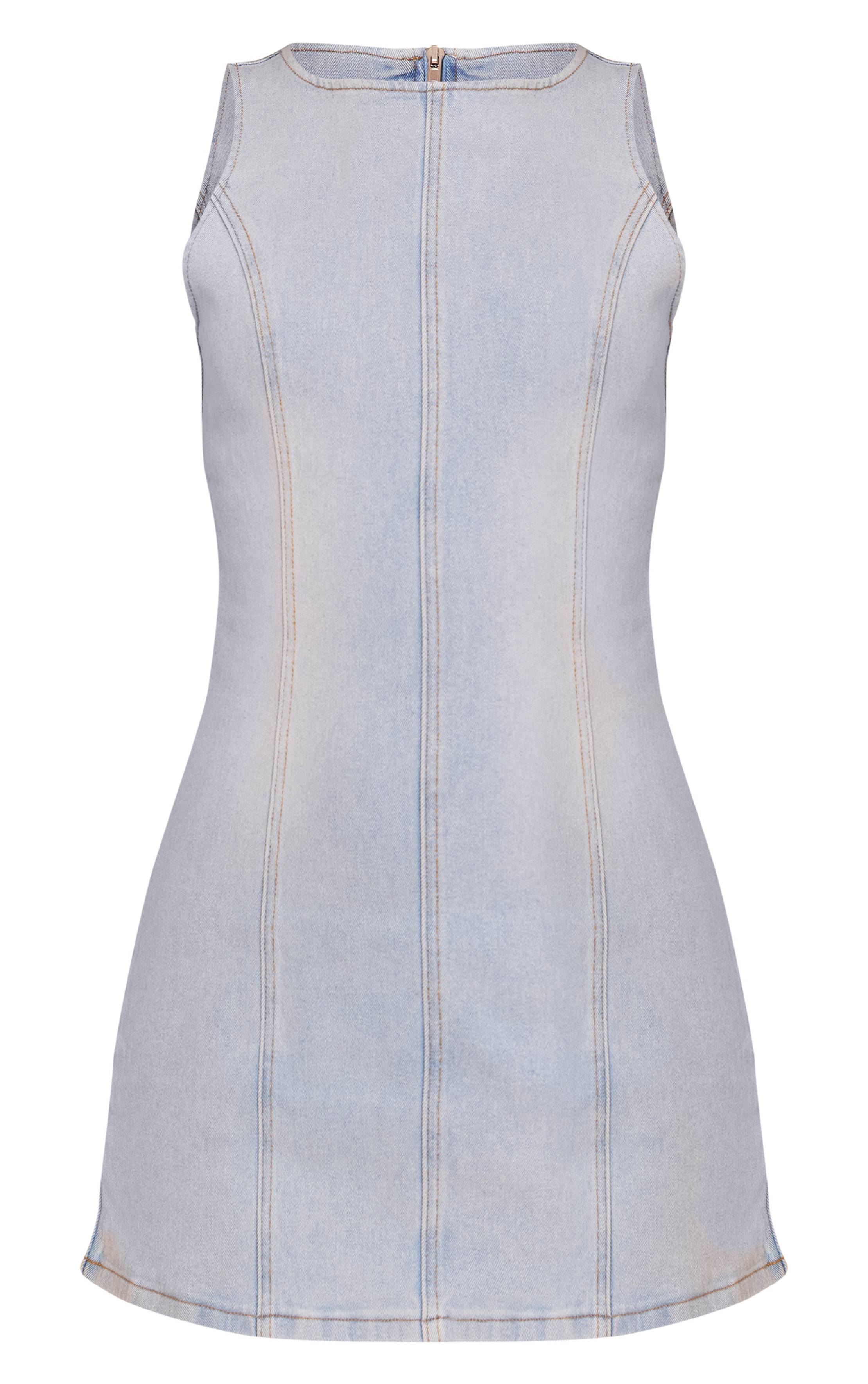 Bleu Clair Robe Mini En Denim À Encolure Américaine