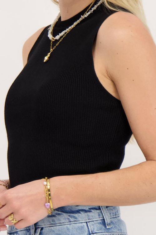 Zwarte tanktop met rib structuur