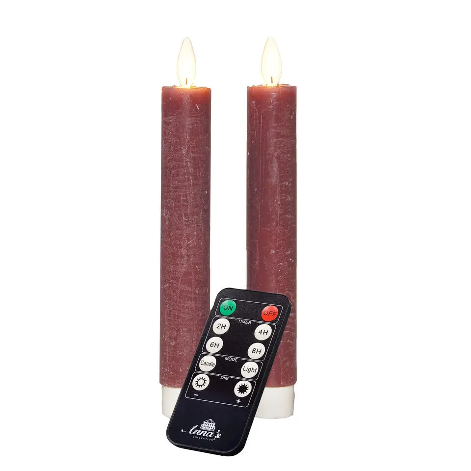 Anna's Collection LED dinerkaarsen - 2x st - antiek roze - 18 cm