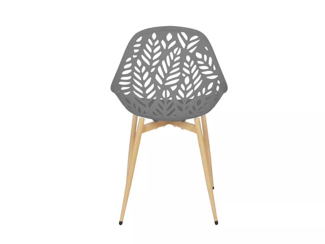 SAYA - Lot de 4 Chaises de Jardin Coque Plastique Ajourée Gris Pieds Métal