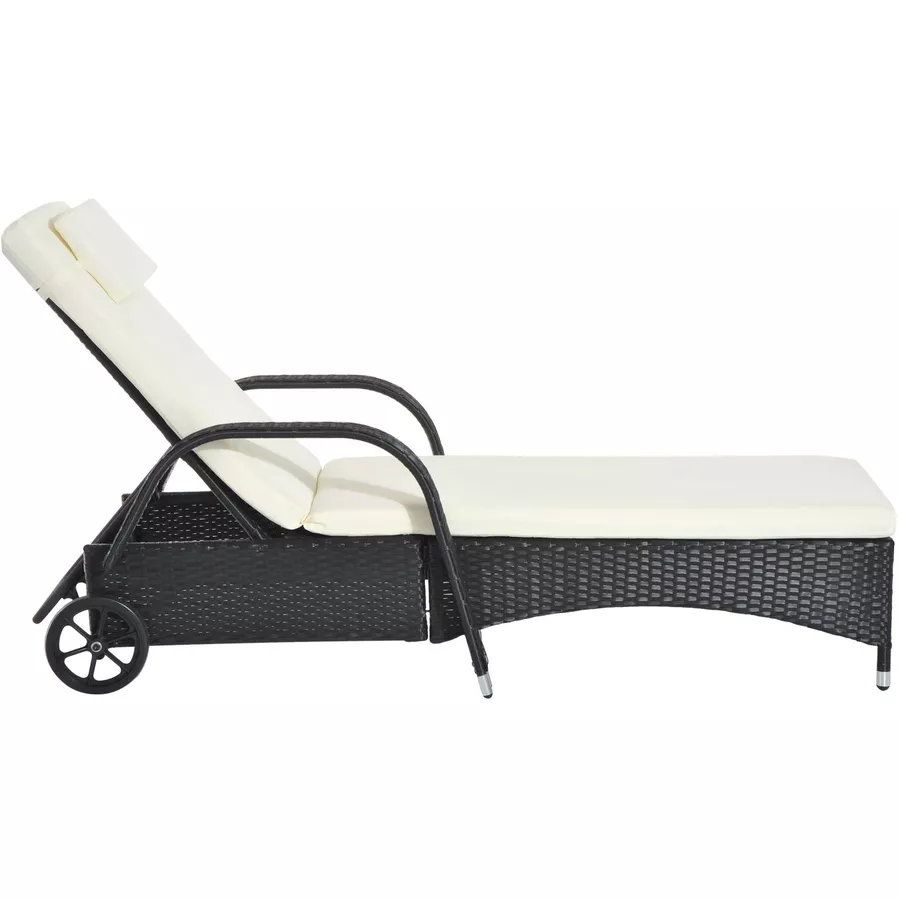 Outsunny Mobile Rattanliege für den Garten schwarz, creme