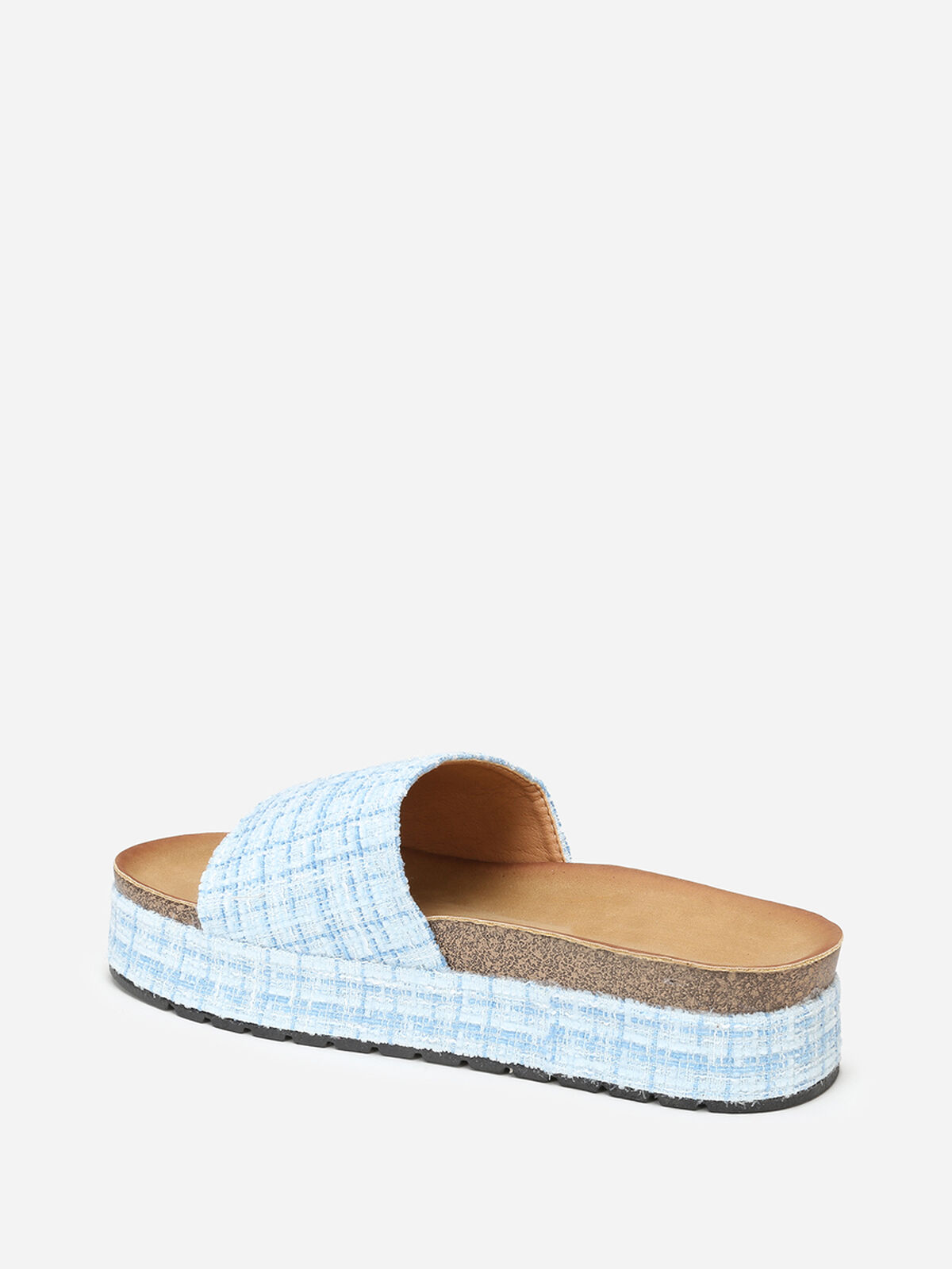 Mules à plateforme en tweed pailleté- Bleu