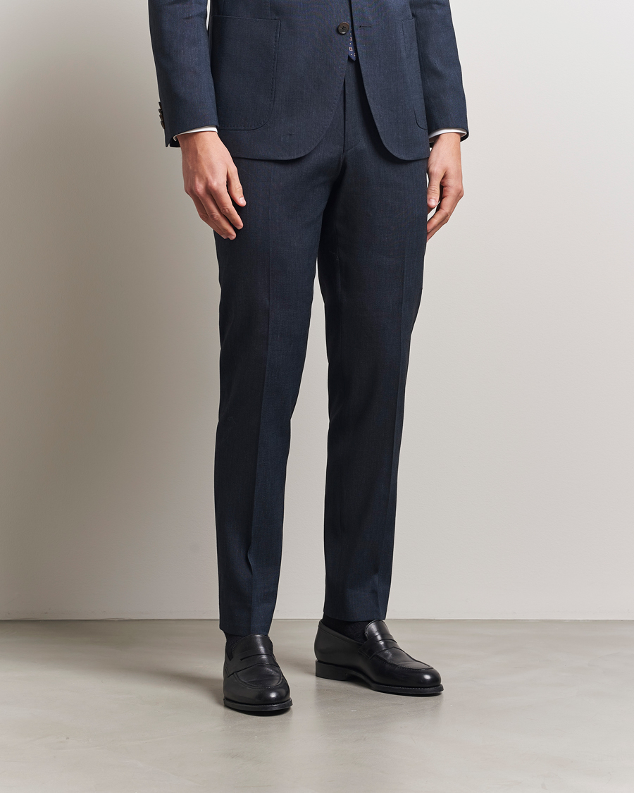 Morris Heritage Linen Suit Trousers Navy