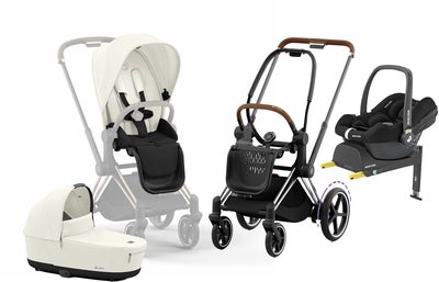 Cybex e-Priam Duovogn inkl. Maxi-Cosi CabrioFix & Base, Off White/Chrome Brown