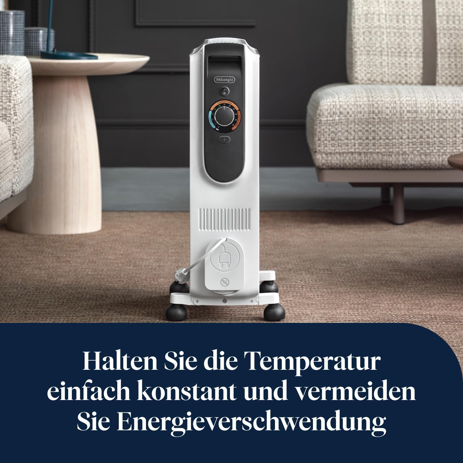 De'Longhi Dragon EasyTronic – Ölheizer für Räume bis 75m³, Elektroheizung mit Sicherheitsthermostat, 10 Rippen, Individuelle Heizung – 12 Temperaturstufen, Tragbar, 2500W, Weiß (TRD51025)