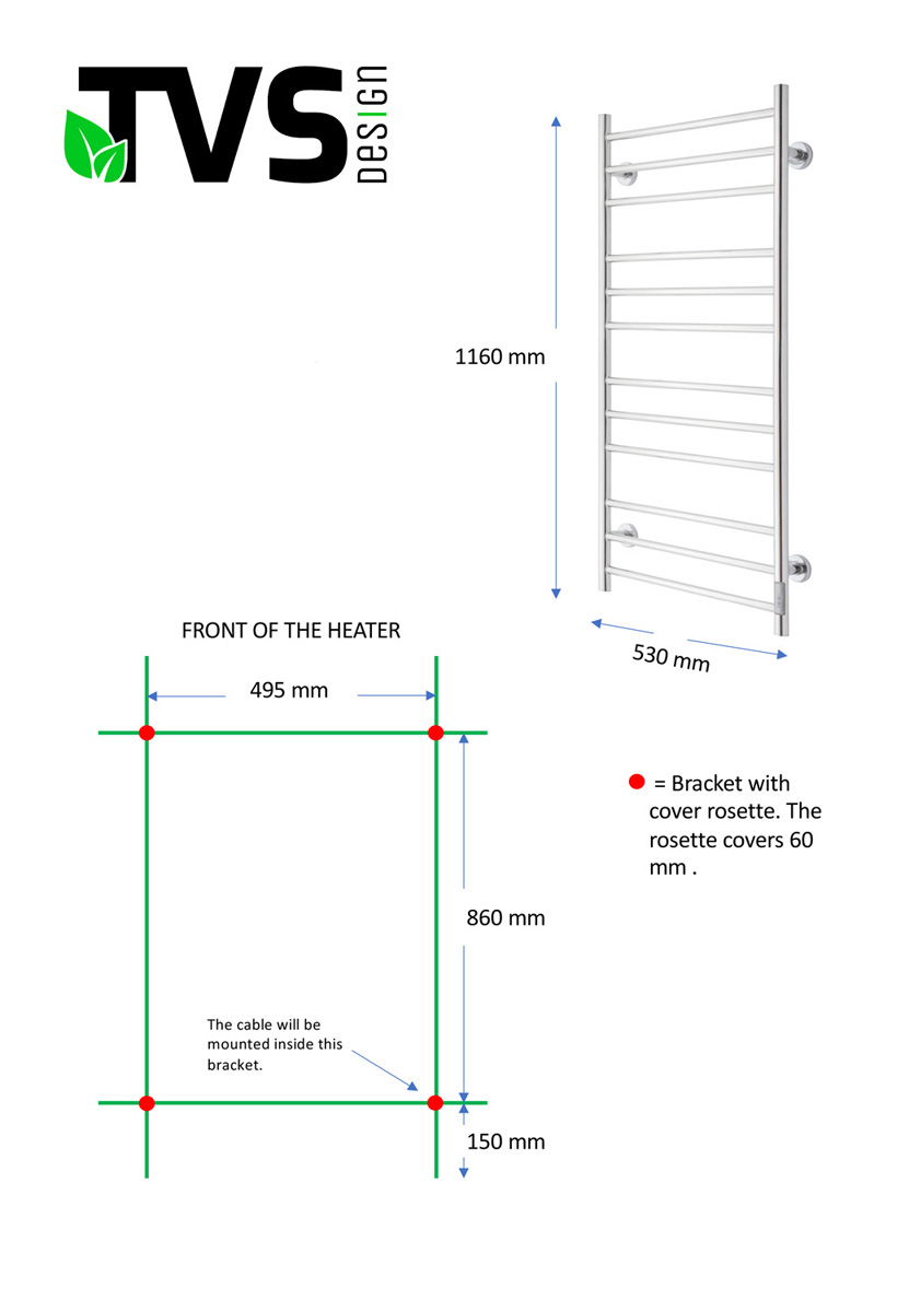 TVS Design Eldo 12 elektrische radiator RVS 120W 116x53cm