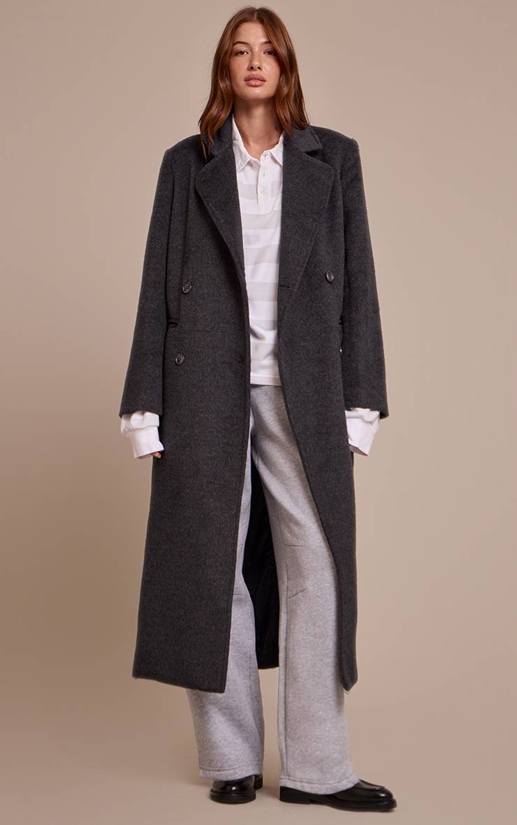 Gris Foncé Manteau Long Structuré En Laine À Double Boutonnage