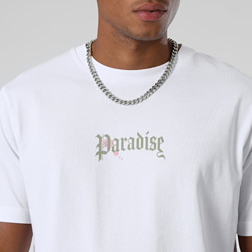 Tee Shirt Oversize Large Paradise Roses Clothing Blanc