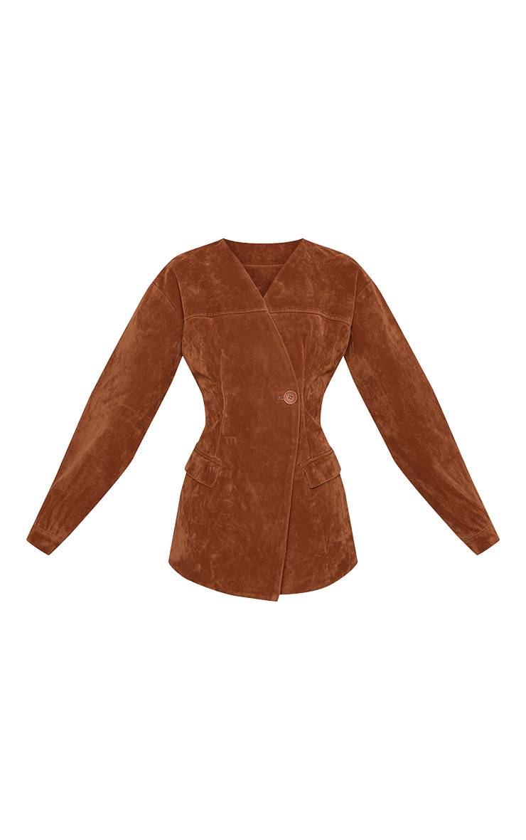 Marron Blazer Asymétrique En Synthétique