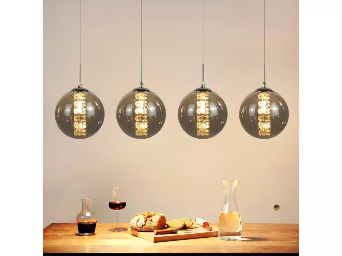 NETTLIFE Suspension verre gris diamètre 70 cm G9 table à manger lustre réglable en hauteur 4 lampes en couleur lampe de table à manger pour cuisines