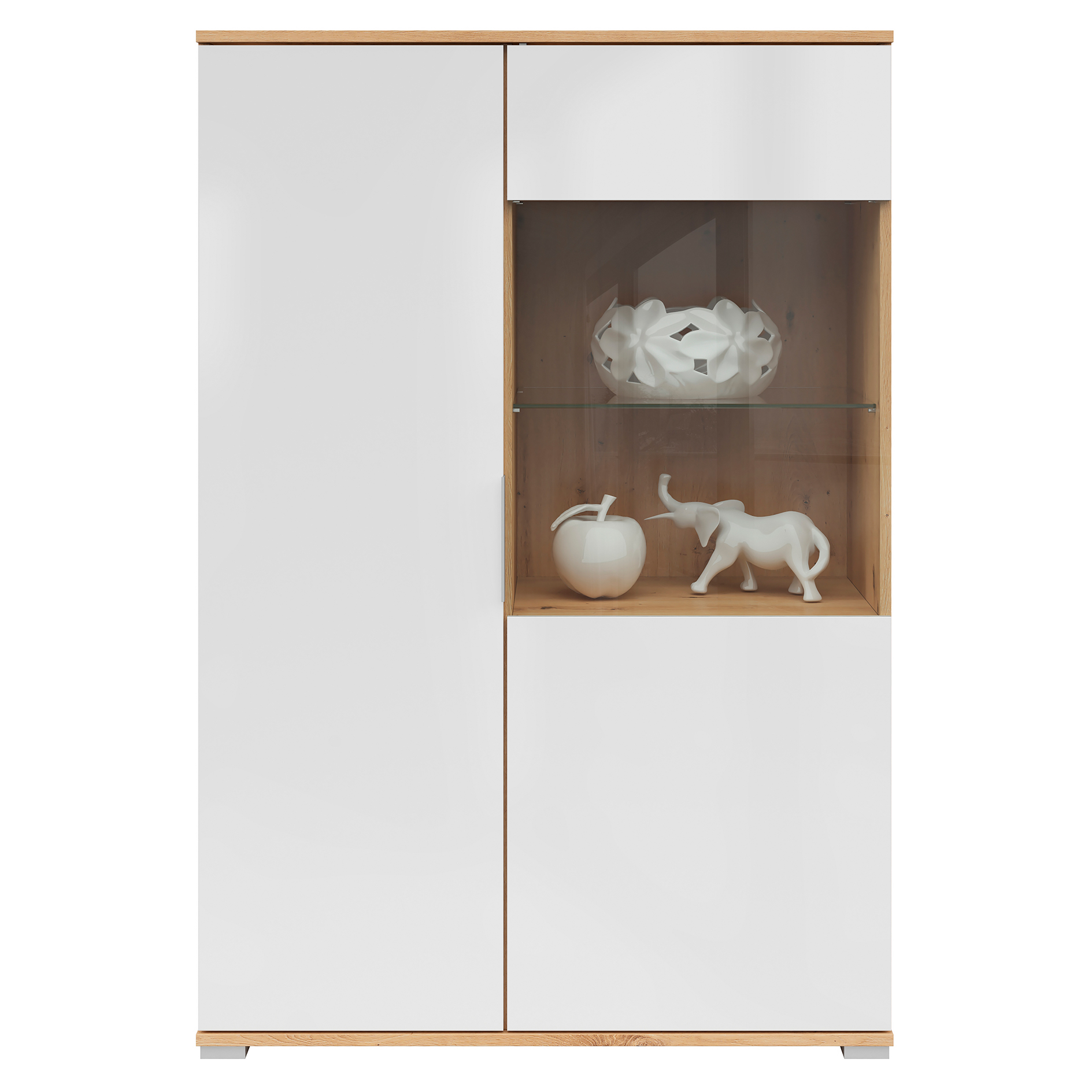 Highboardvitrine - weiß Glanz - Artisan Eiche - 90 cm breit