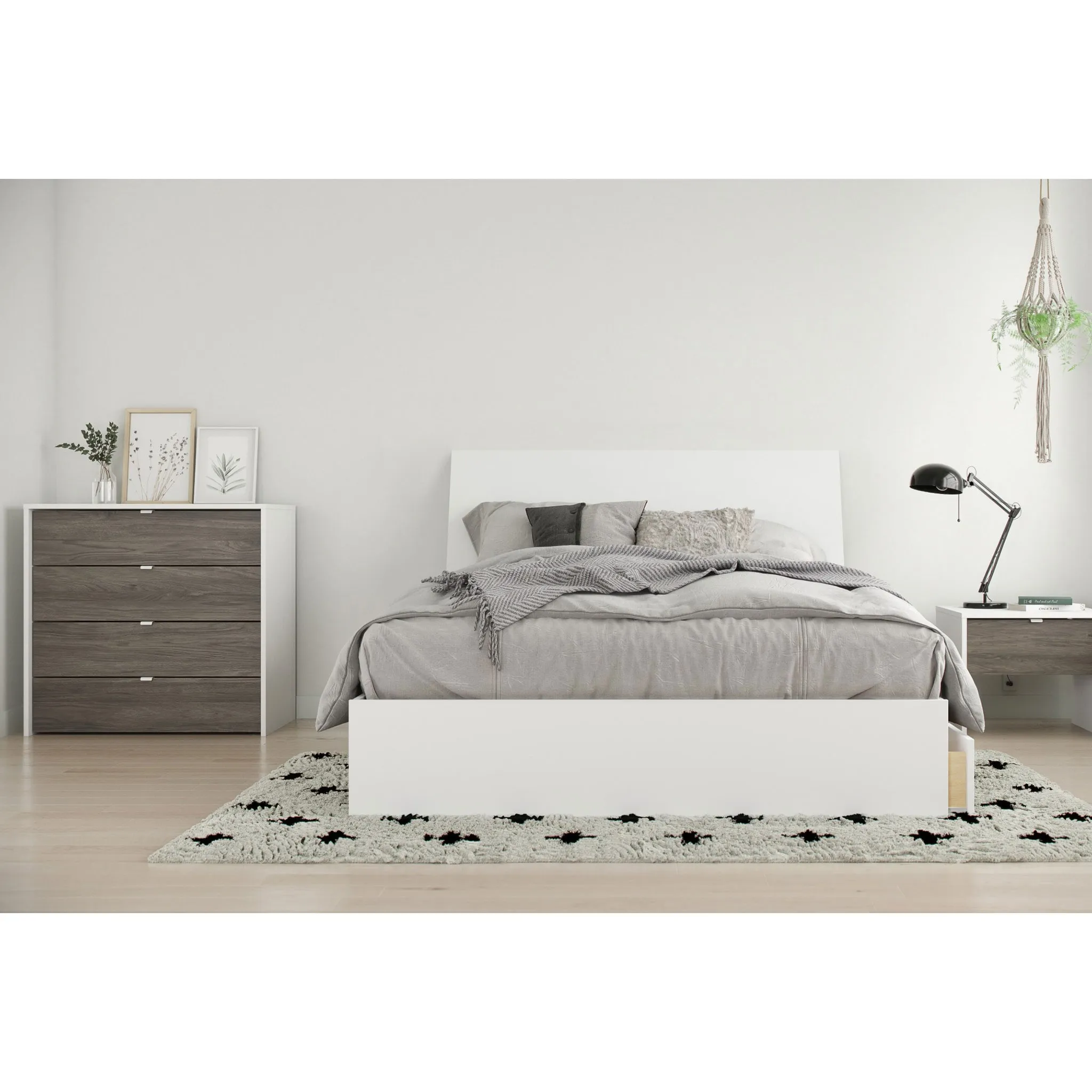 Nexera Bureau 4 Tiroirs - Blanc  Gris Écorce
