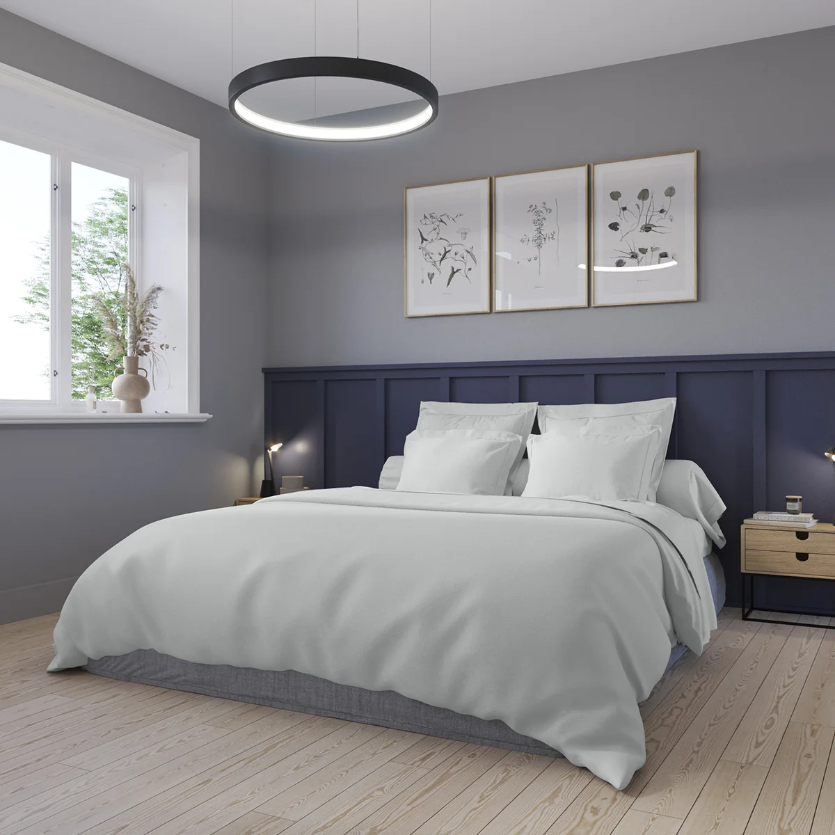 Housse de couette Partition Satin de coton Coloris Acier