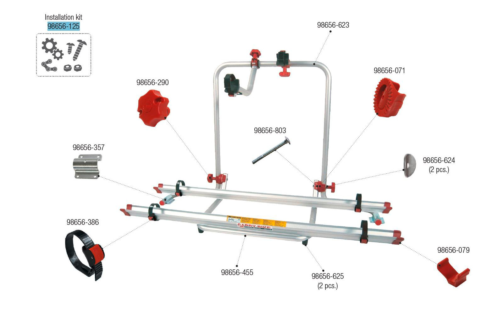 Fiamma Montagesatz passend für Carry Bike Garage Plus - Fiamma Ersatzteilnummer 98656-125