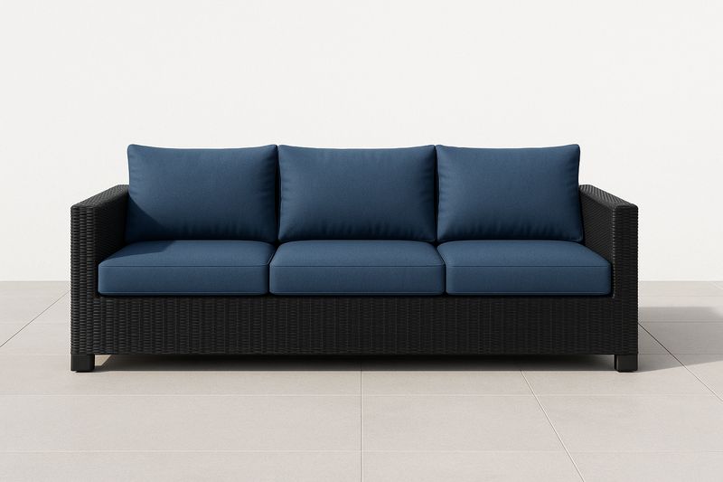 Gartensofa Dreisitzer PE-Rattan Rahmen Polyester Blau 200x80x70cm(LxBxH)