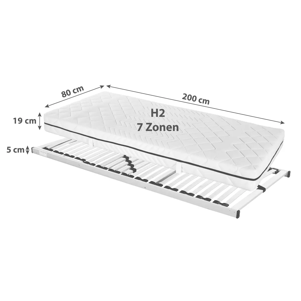 Matratzen-/Lattenrost-Set Primavera H2 80 x 200 weiss