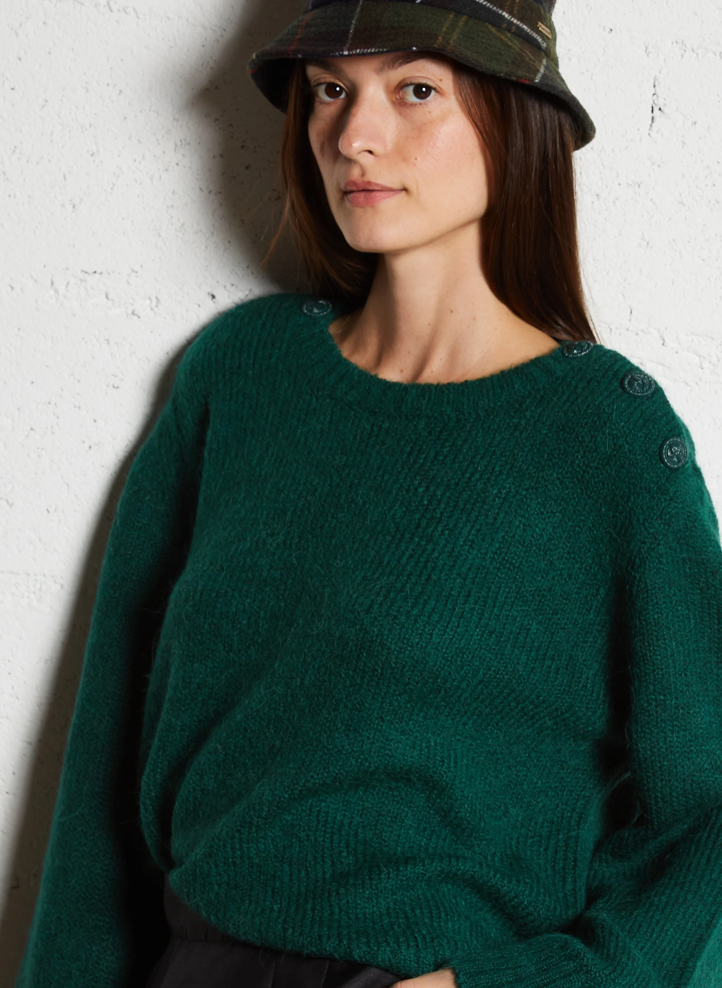 LLIONA - Pull col rond droit en maille | Vert