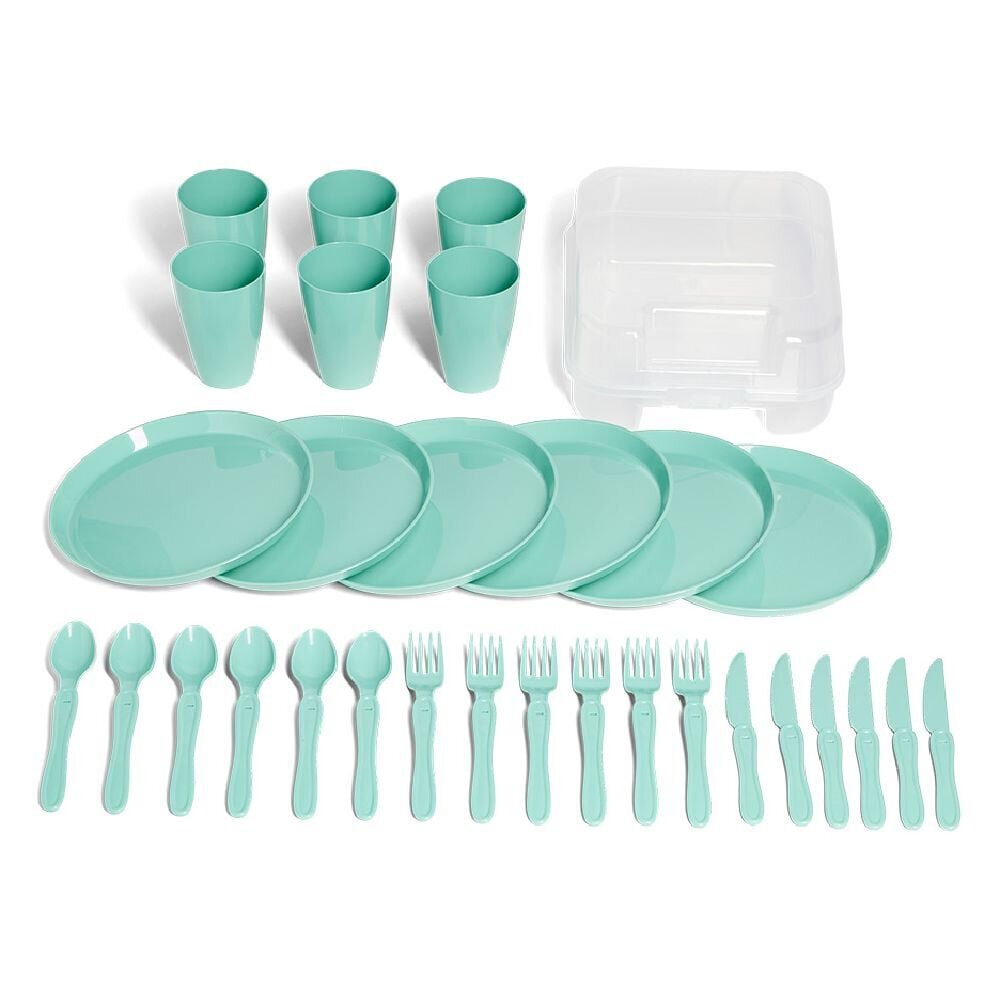 Service de pique-nique pour 6 personnes plastique bleu