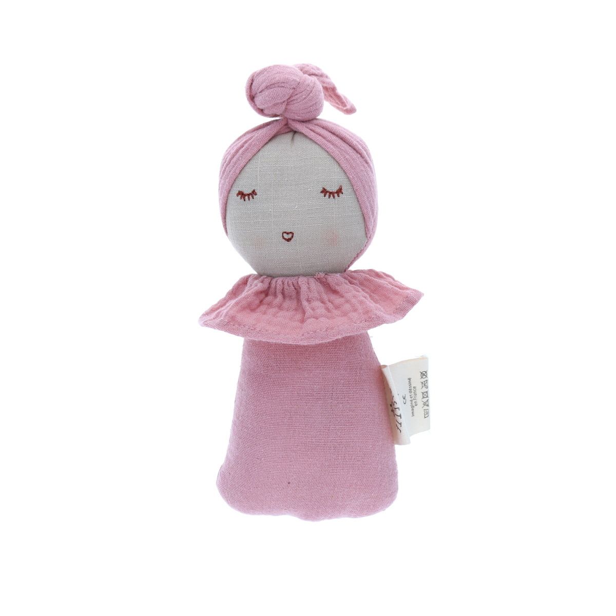 Poupée hochet culbuto chignon rose pâle Frisette
