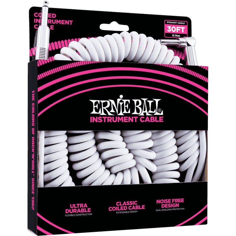 Ernie Ball 6045 gekrulde instrumentkabel 9 m wit