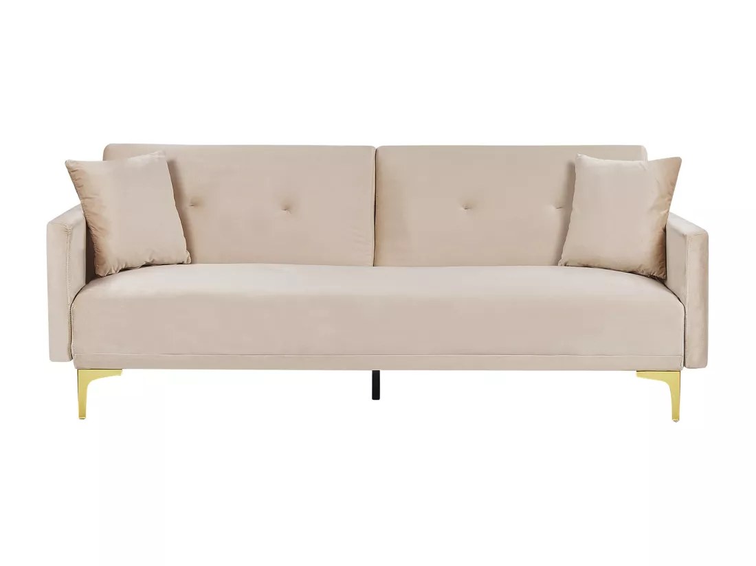 Canapé convertible 3 places en velours beige LUCAN