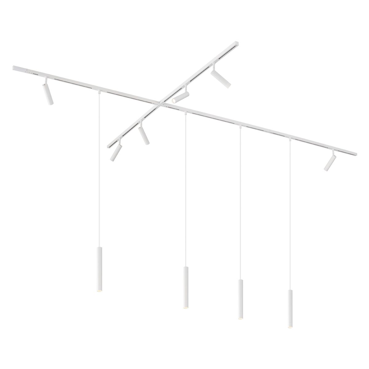 Modern railsysteem met 6 spots en 4 hanglampen wit 1-fase - Slimline Uzzy Keno