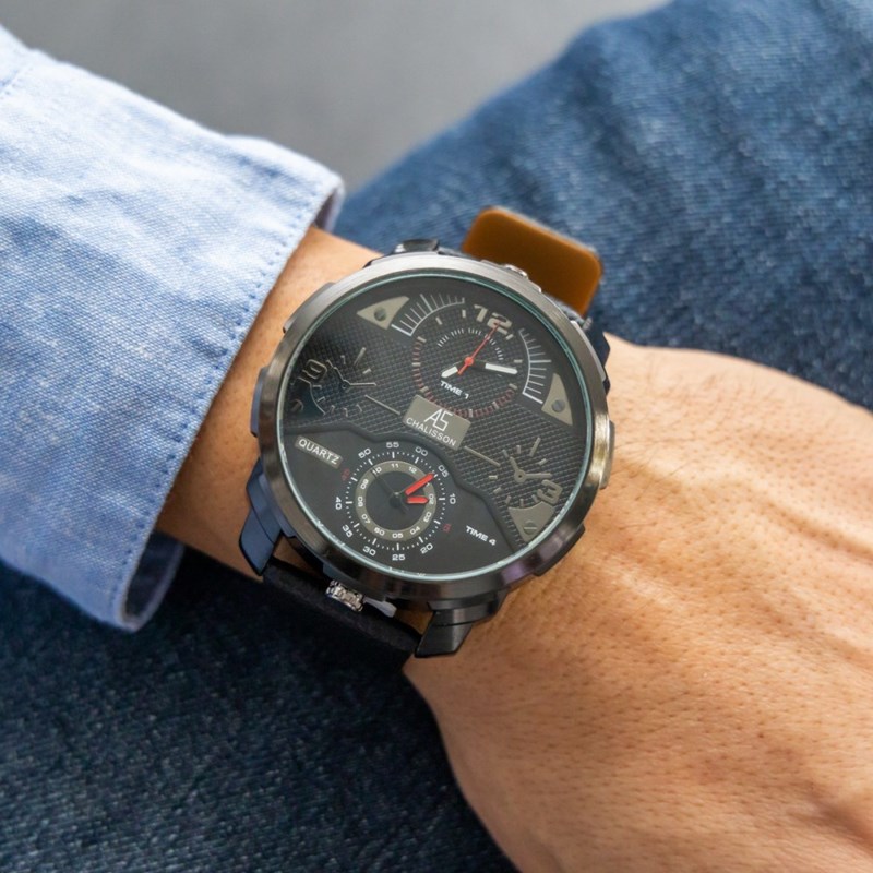 Coffret montre Homme CHTIME bracelet Cuir Noir
