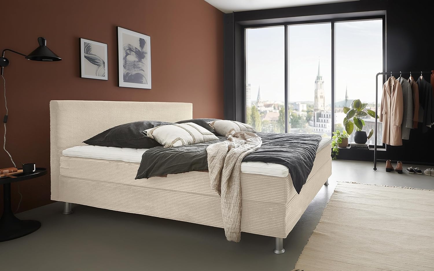 Atlantic Home Collection Boxbett inklusive Rost und H3 Federkernmatratze, Holz, Creme, 160 x 200 cm
