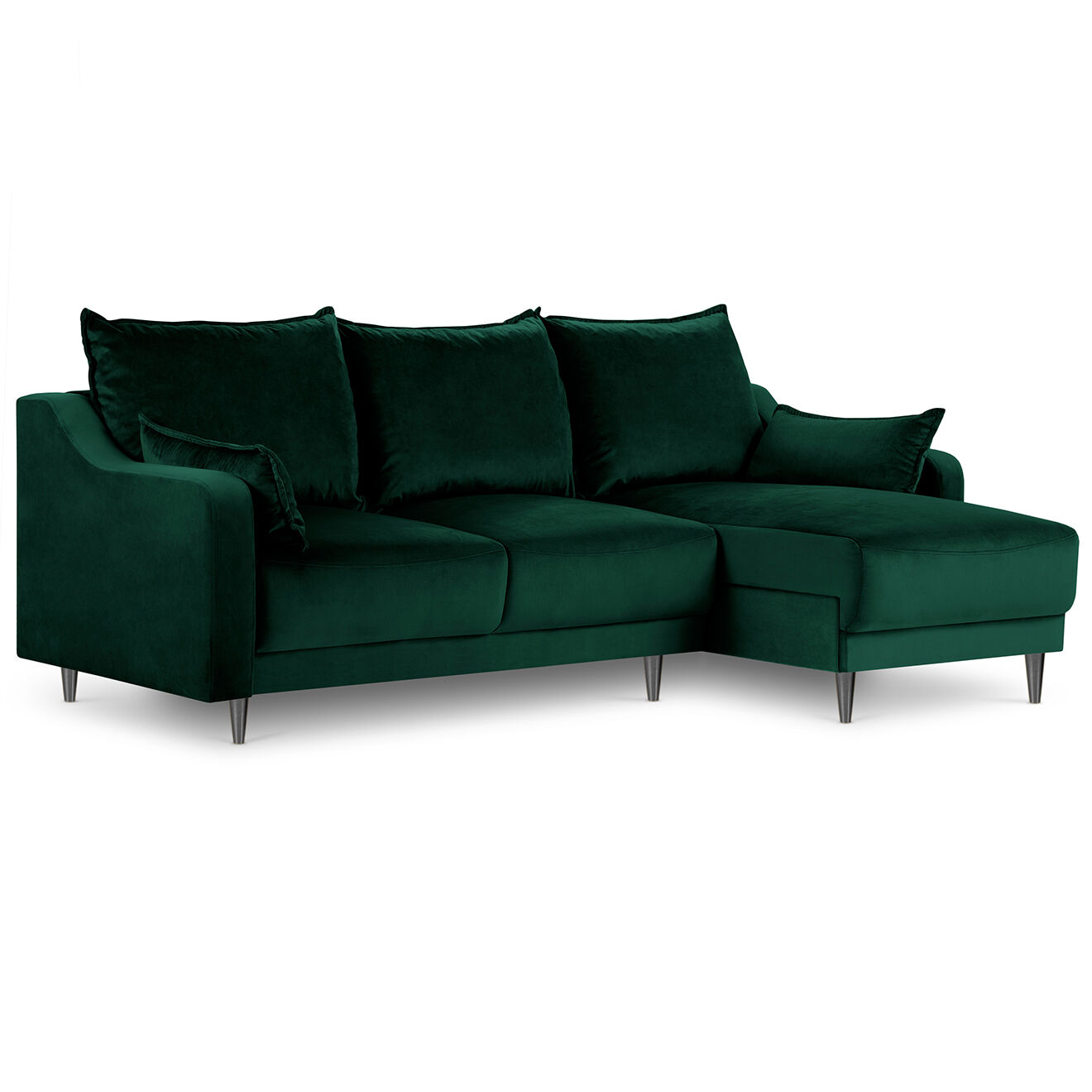 Mazzini Sofas Canapé d'angle Réversible Convertible avec Coffre en Velours Freesia vert bouteille - 220x150x90 cm