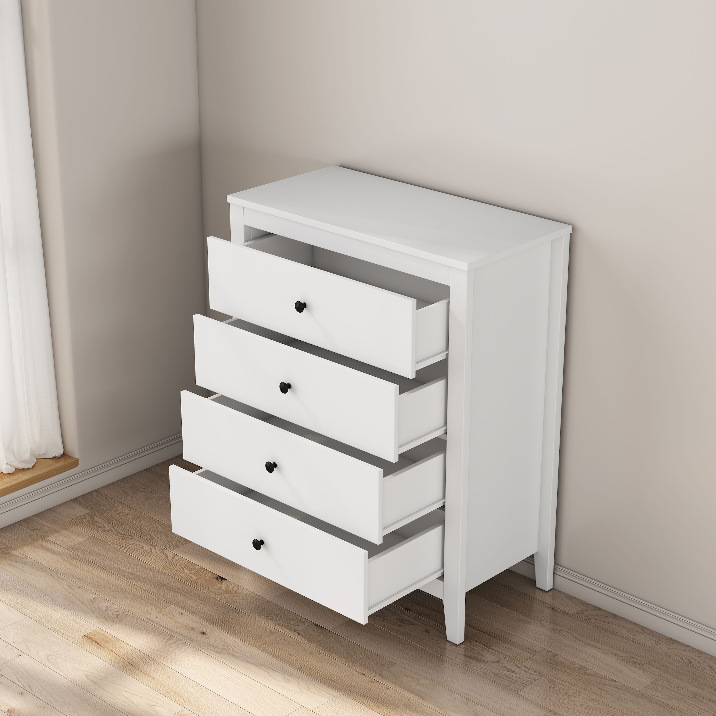 GOODproduct Schubkastenkommode »Borkum Sideboard mit 4 Schubladen Bestseller Landhaus weiss« hochwertige schwarze Griffe aus Metall,