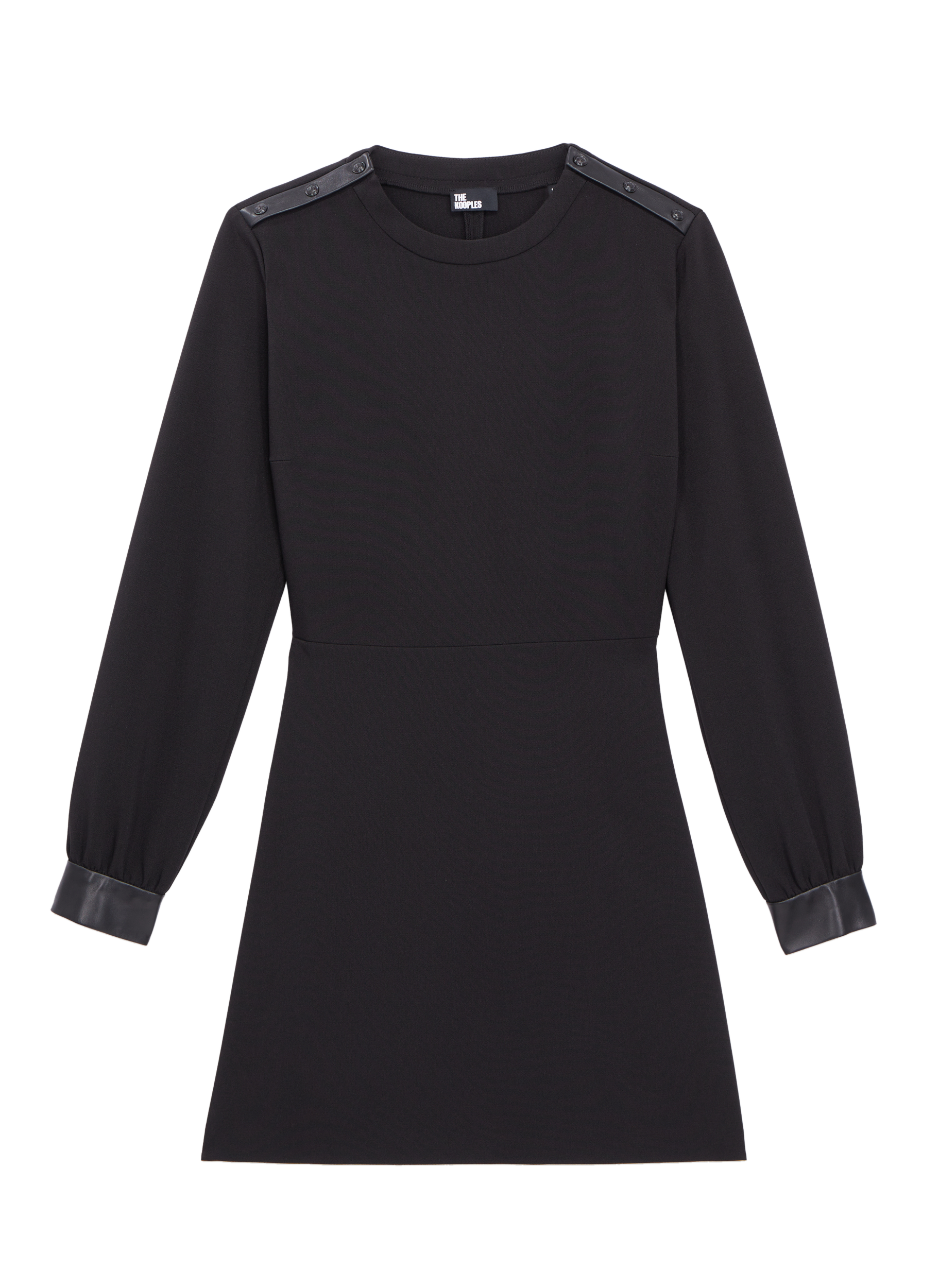 Robe courte col rond boutonnée en crêpe| Noir